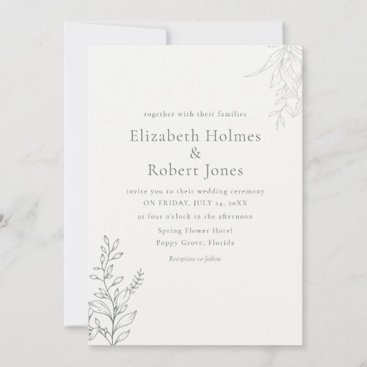 Minimal Sage Green Botanical Wedding Kaart (Voorkant)