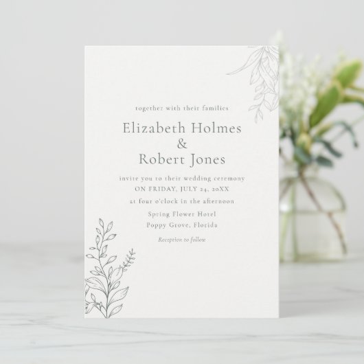 Minimal Sage Green Botanical Wedding Kaart (Staand voorkant)