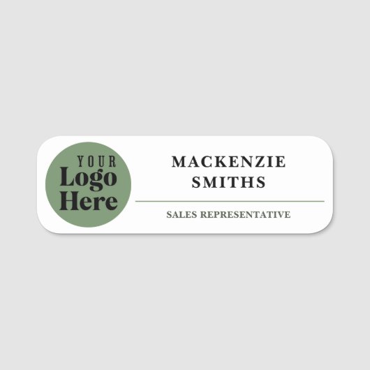 Minimal Sage Green Custom Logo Employee  Naamplaatje (Voorkant)