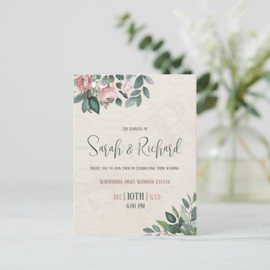 Minimal Sage Green Dusty Roos Waterverf bruiloft Briefkaart (Staand voorkant)
