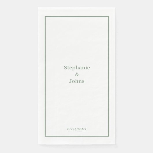 Minimal Sage Green Elegant Custom Name Wedding Servet (Voorkant)