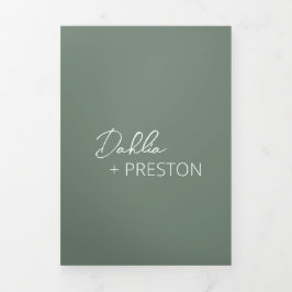 Minimal Sage Green Foto Moderne bruiloft Drieluik Uitnodiging