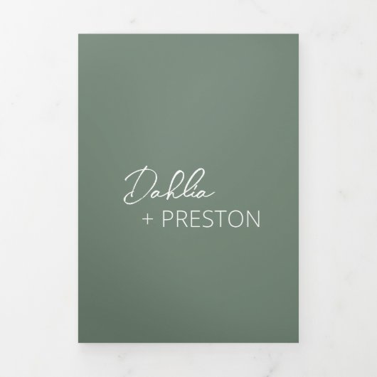 Minimal Sage Green Foto Moderne bruiloft Drieluik Uitnodiging (Cover)