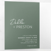 Minimal Sage Green Foto Moderne bruiloft Drieluik Uitnodiging (Binnenzijde eerst)