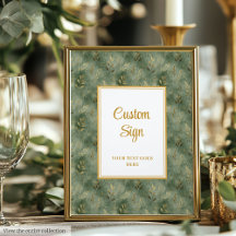 Minimal Sage Green Gold Foliage Custom Sign