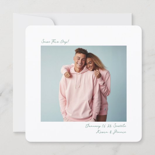 minimal sage green Insta Film Photo Wedding  Save The Date (Voorkant)