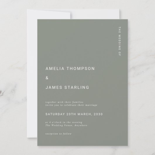 Minimal Sage Green Modern Simple Wedding Kaart (Voorkant)