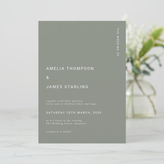 Minimal Sage Green Modern Simple Wedding Kaart (Staand voorkant)