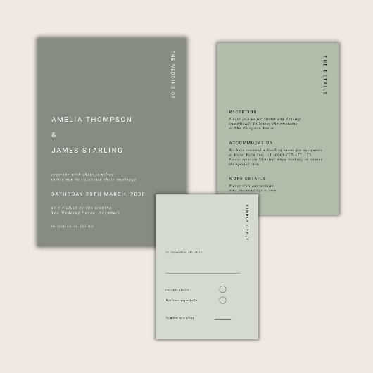 Minimal Sage Green Modern Simple Wedding Kaart