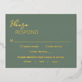 Minimal Sage Green Modern Wedding Folie RSVP-kaart Uitnodiging Briefkaart
