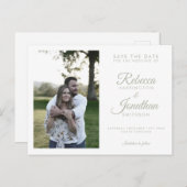 Minimal Sage Green Photo Wedding Sla de datum op Uitnodiging Briefkaart (Voorkant / Achterkant)