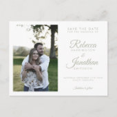 Minimal Sage Green Photo Wedding Sla de datum op Uitnodiging Briefkaart (Voorkant)