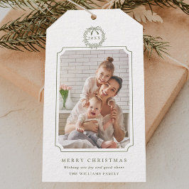 Minimal Sage Green Vrolijke Kerstfoto Cadeaulabel