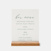 Minimal Sage Green Wedding Bar Menu  Acryl Bord (Voorkant)