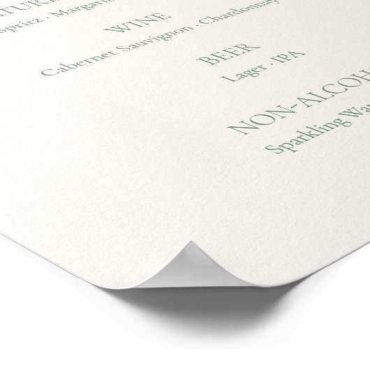 Minimal Sage Green Wedding Bar Menu Sign Poster (Hoek)
