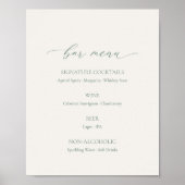 Minimal Sage Green Wedding Bar Menu Sign Poster (Voorkant)