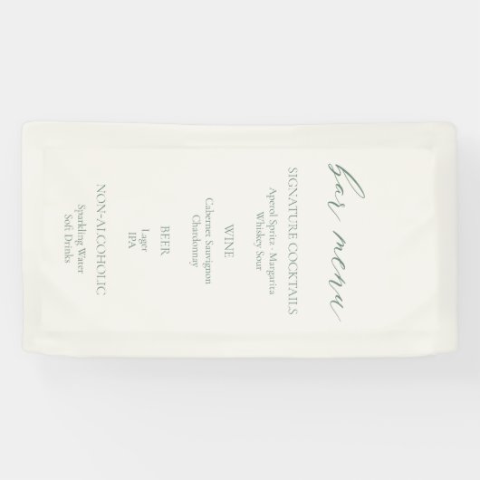 Minimal Sage Green Wedding Bar Menu Sign Spandoek (Horizontaal)
