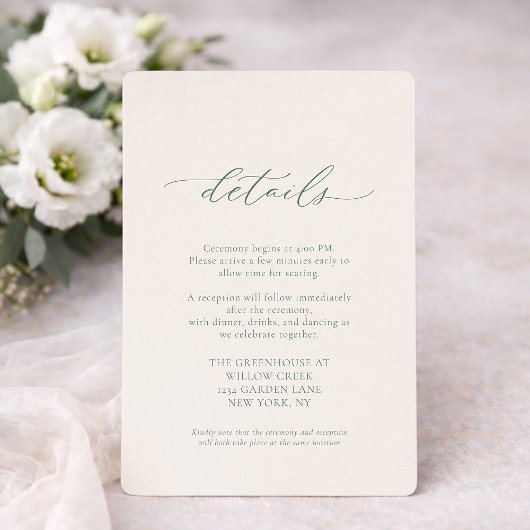 Minimal Sage Green Wedding Details Card  Kaart