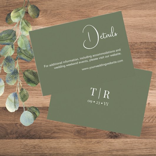 Minimal Sage Green Wedding Details Informatiekaartje