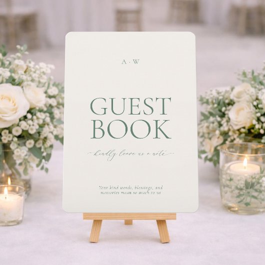 Minimal Sage Green Wedding Guest Book Sign Kaart