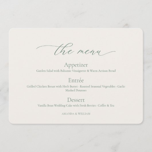 Minimal Sage Green Wedding Menu Card Kaart (Voorkant)