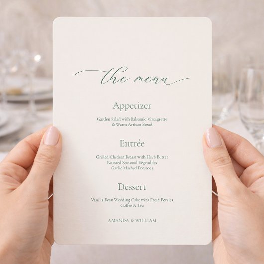 Minimal Sage Green Wedding Menu Card Kaart