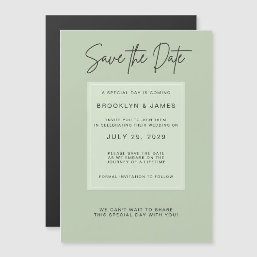 Minimal Sage Green Wedding Save The Date Magnetische Uitnodiging (Voorkant / Achterkant)