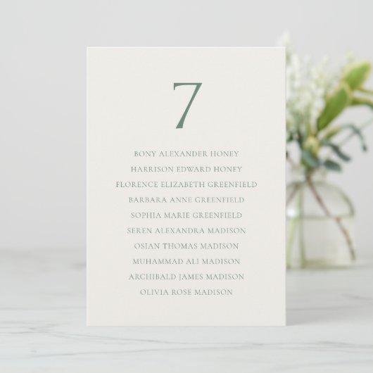 Minimal Sage Green Wedding Seating Chart Bedankkaart (Staand voorkant)