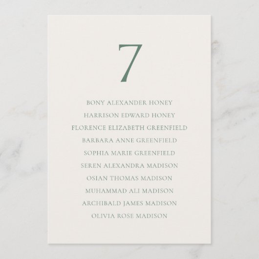 Minimal Sage Green Wedding Seating Chart Bedankkaart (Voorkant)