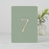 Minimal Sage Green Wedding Table Number Folie Feestdagenkaart (Staand Voorkant)