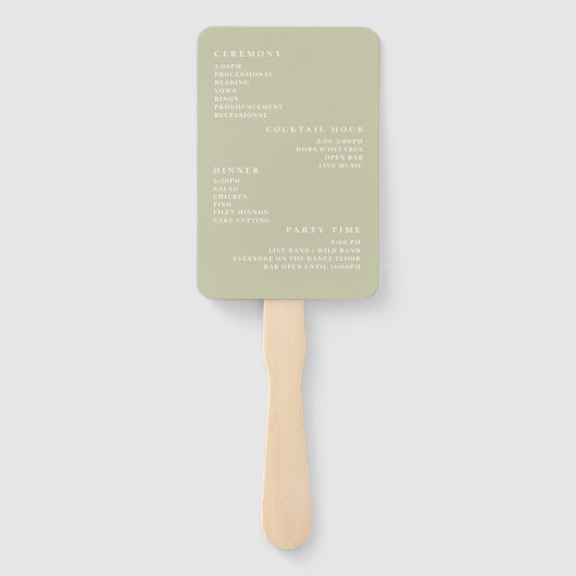 Minimal Sage Greenery Wedding Programma Handwaaier (Achterkant)