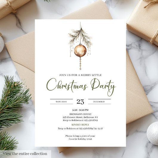 Minimal Sage Neutral Light Brown Christmas Party Kaart