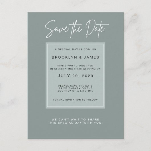 Minimal Sage Save The Date Aankondigingskaart (Voorkant)