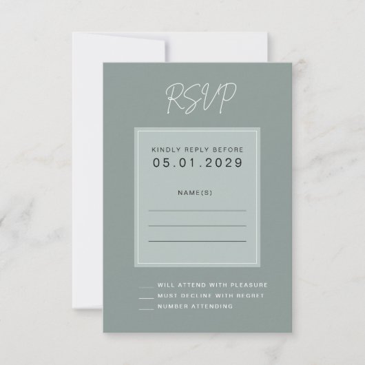 Minimal Sage Wedding RSVP Card (Voorkant)