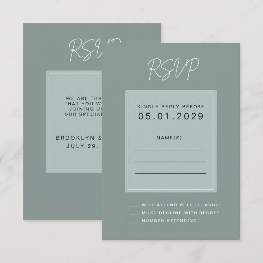 Minimal Sage Wedding RSVP Card (Voorkant / Achterkant)