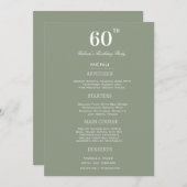 Minimal Sage & White 60th Birthday Party Custom Menu (Voorkant / Achterkant)