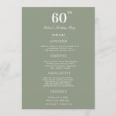 Minimal Sage & White 60th Birthday Party Custom Menu (Voorkant)