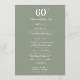 Minimal Sage & White 60th Birthday Party Custom Menu