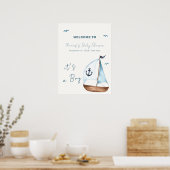 Minimal Sailboat Anchor Baby shower Welkom Poster (Keuken)