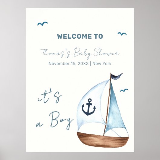 Minimal Sailboat Anchor Baby shower Welkom Poster (Voorkant)