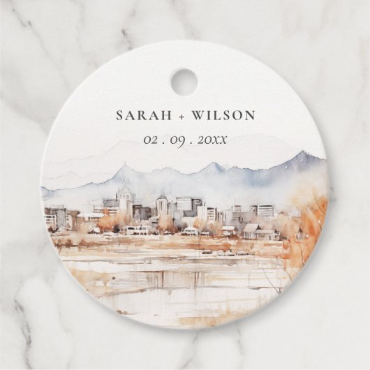 Minimal Salt Lake City Utah Waterverf bruiloft Bedankjes Labels (Voorkant)