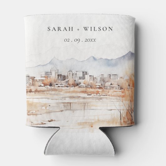 Minimal Salt Lake City Utah Waterverf bruiloft Blikjeskoeler (Achterkant)