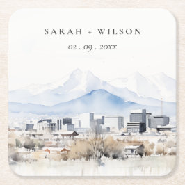Minimal Salt Lake City Utah Waterverf bruiloft Kartonnen Onderzetters