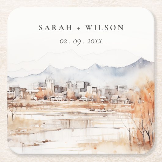 Minimal Salt Lake City Utah Waterverf bruiloft Kartonnen Onderzetters (Voorkant)
