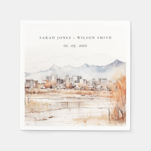Minimal Salt Lake City Utah Waterverf bruiloft Servet (Voorkant)
