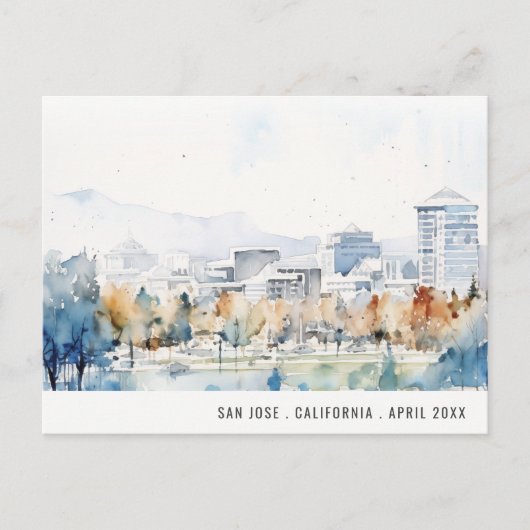 Minimal San Jose, Californië Waterverf Reizen Briefkaart (Voorkant)