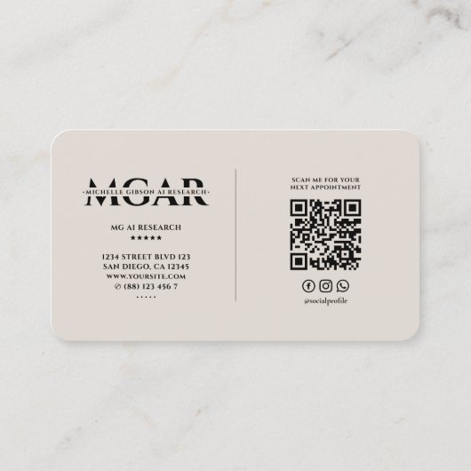 Minimal Sand Professional Elegant Monogram Visitekaartje (Achterkant)