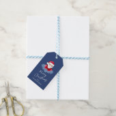 Minimal Santa Schattige Poinsettia Blue Merry Chri Cadeaulabel (Met Touw)