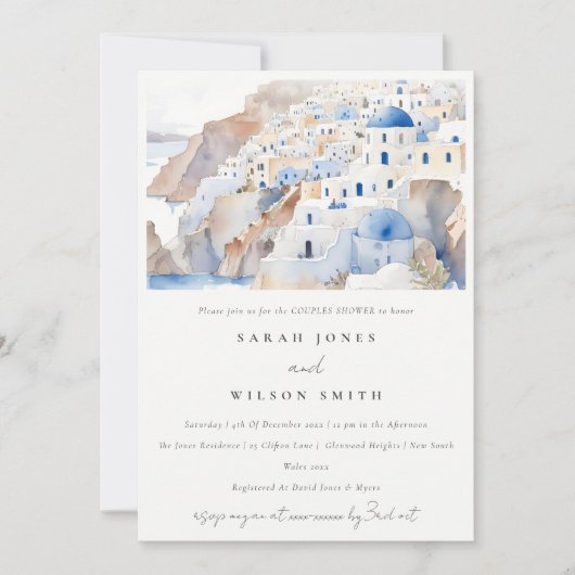 Minimal Santorini Griekenland Waterverf Koppels Do Kaart (Voorkant)