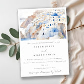 Minimal Santorini Griekenland Waterverf Verloving Kaart